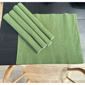 VTG Set Of 5 Cotton Fir Green Ribbed Placemats 17x14 Rustic Fall Spring